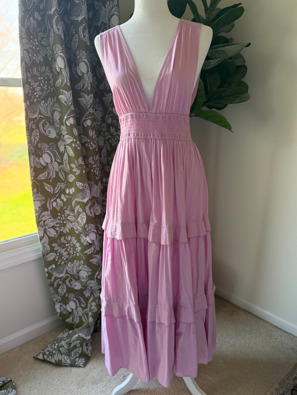 Abercrombie & Fitch Pink Sleeveless V-Neck Tiered Maxi Dress